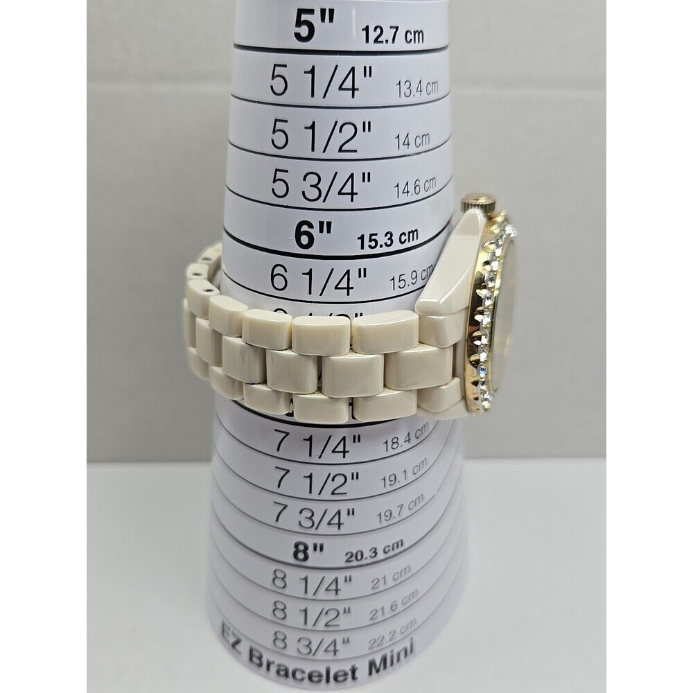 Womens Rare Adrienne Beige Ceramic Skeleton Crystal Bezel Manual Wind Watch - Picture 7 of 11